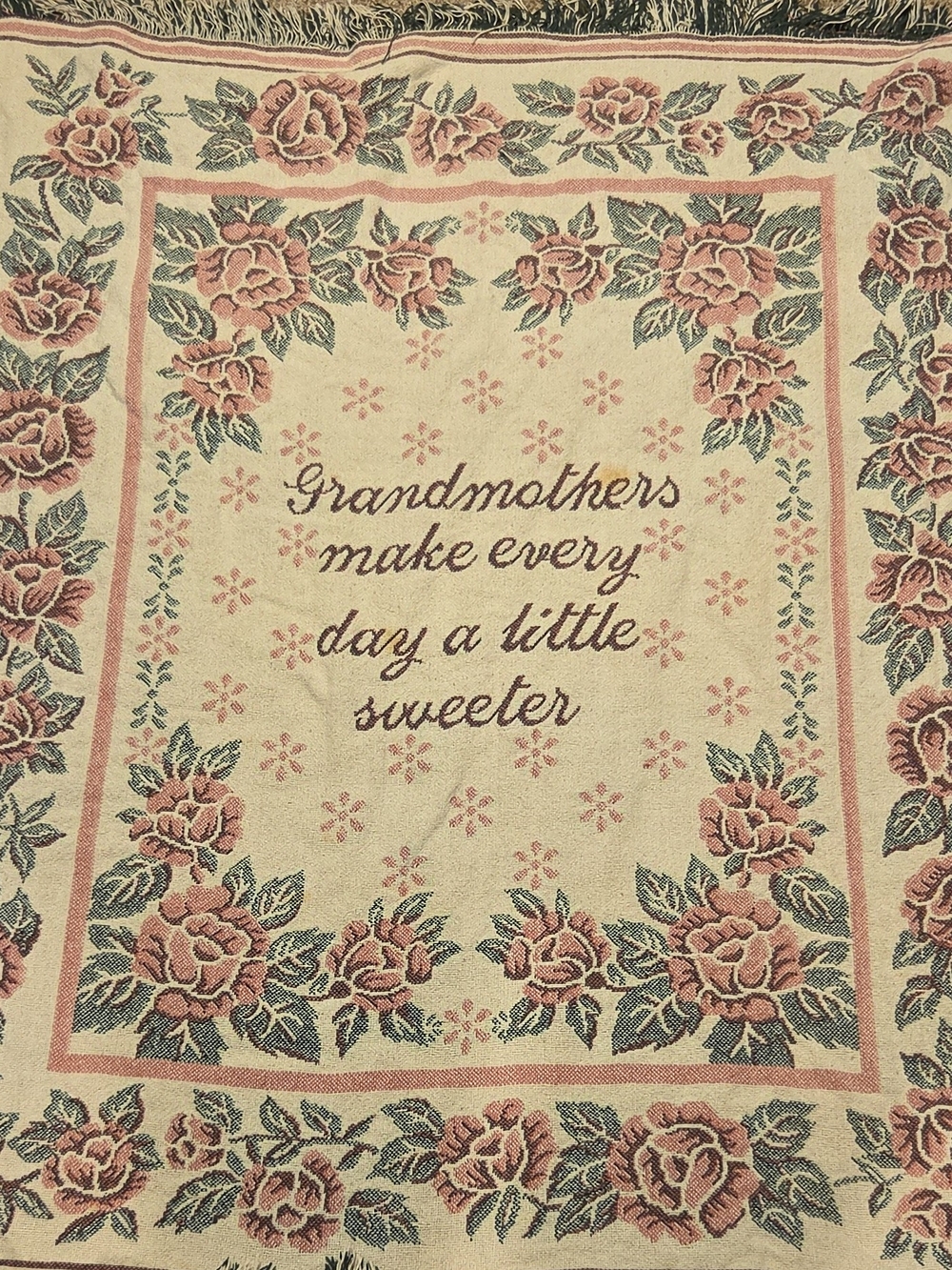 Grandmothers Make Every Day a Little Sweeter Woven Throw - Pink/Cream